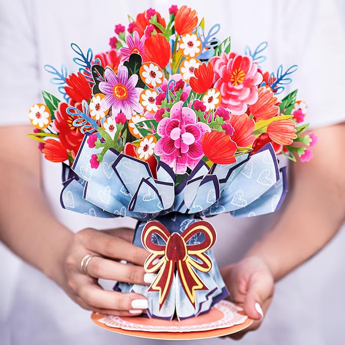 HugePop Flower Bouquet Pop Up Cards 2 Pack - Includes 1 Vibrance Flower Bouquet and 1 Exotica Flower Bouquet, Gift For Mothers Day, Birthday, Valentines Day, All Occasions - Jumbo 10" x 14" Card