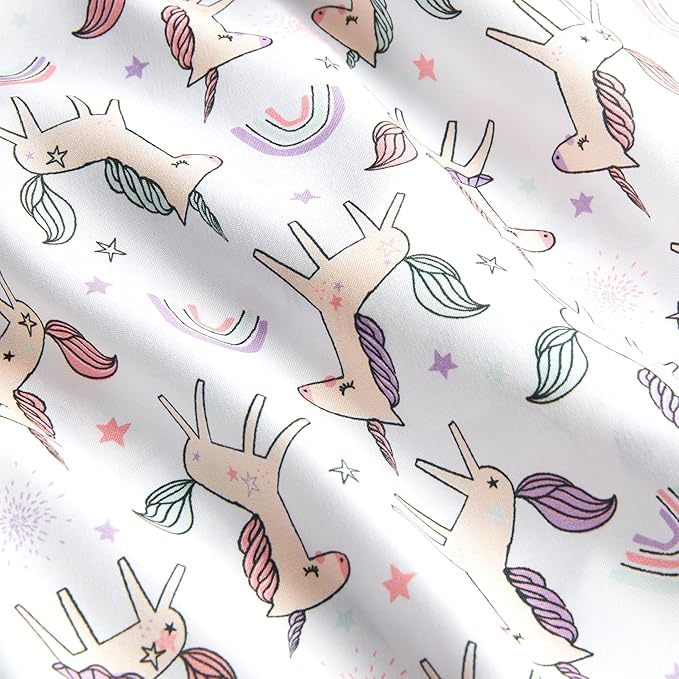 Amazon Basics Microfiber Kids' Sheet Set with Pillowcase, 3-Piece, Twin, Unicorn & Rainbow