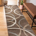 Rugshop Wavy Circles Modern Fade-Resistant Runner Rug Brown 2' x 10' | Runner, Size 2' x 10', Living Room, Bedroom, Dining Room, Home Office, Kitchen, Entryway, Hallway, Nursery, Kids Room