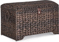 178L Handwoven Wicker Storage Basket with Lid, Large Storage Trunk | Leather Buckle Closure; Waterproof PP Wicker; Large Metal Ring Handles; Reinforced Steel Frame
