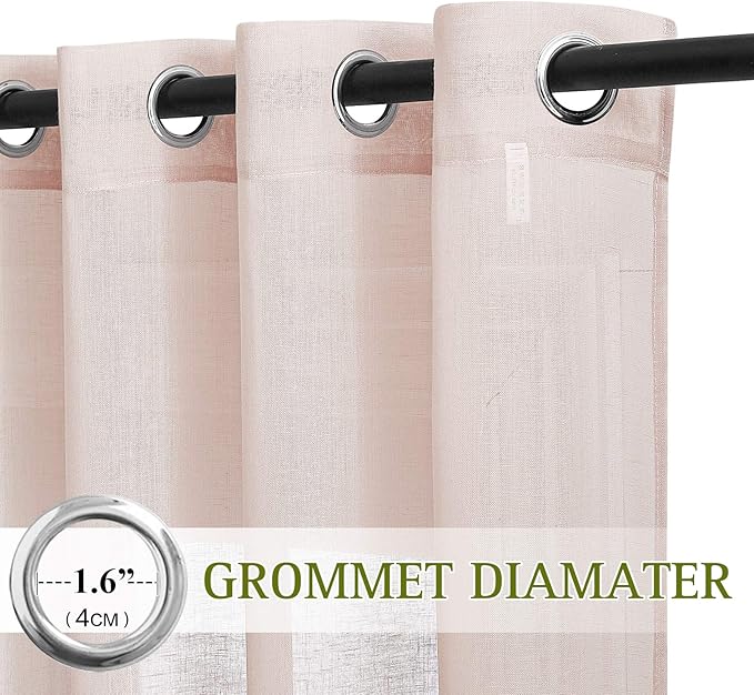 NICETOWN Linen Blend Semi Sheer Curtains 63" L for Nursery, Decorative Grommet Flax Texture Semitransparent Casual Window Treatment Privacy Protect for Flat/Apartment, 52" W, 2 PCs, Dusty Blush