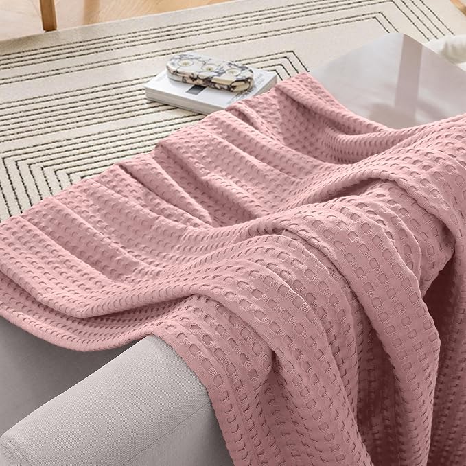 Elegant Comfort Premium 100% Cotton Waffle Blanket - Lightweight Breathable Waffle Weave Bed Blanket - Soft and Warm All Season Blanket for Couch, Sofa and Bed, King Size 90x108 Inches, Dusty Rose
