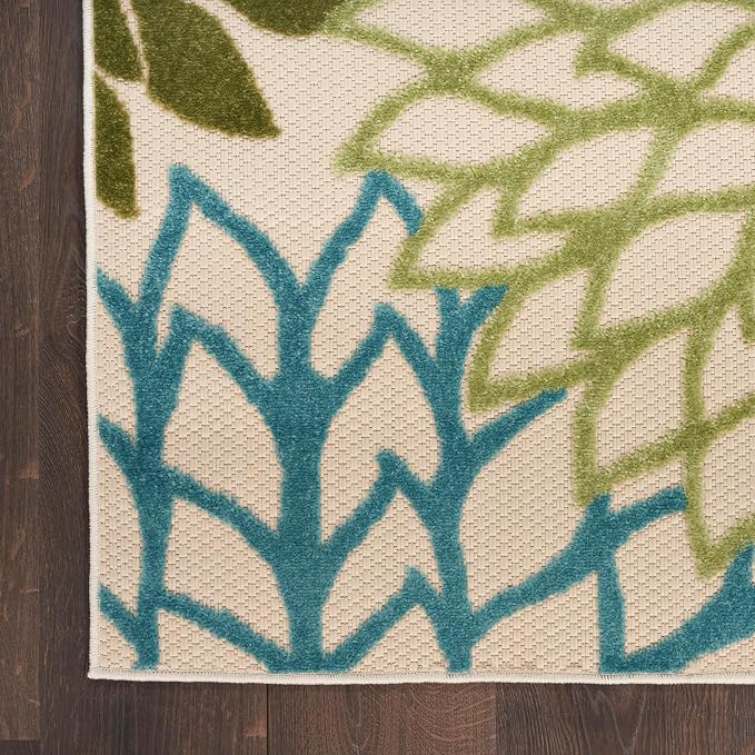 Nourison Home Aloha Indoor/Outdoor Green Multicolor 2' x 6' Area Rug, Easy Cleaning, Non-Shedding, Bed Room, Living Room, Dining Room, Backyard, Patio, Deck (2x6)