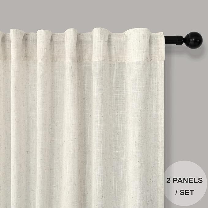 Cream Colored Curtains 144 Inches Long Sheer Linen Light Filtering Window - Image 2