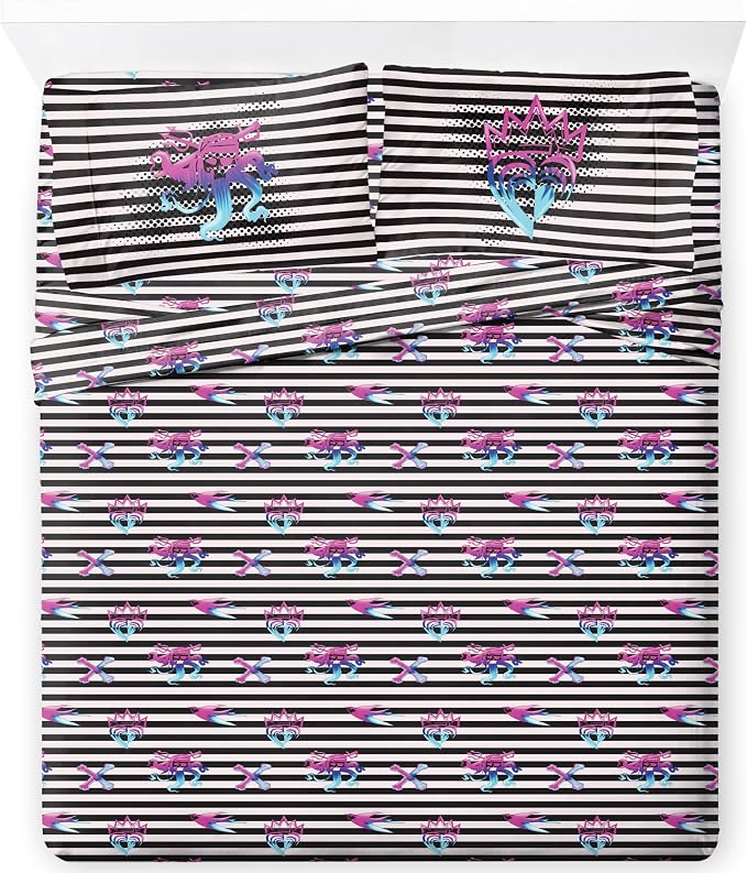 Jay Franco Kids Sheet Set with Fitted, Flat Sheets & Pillow Cover - Ultra-Soft Bedding with Pillowcase for Room Decor, Multi Color - Descendants, 4 Piece Queen