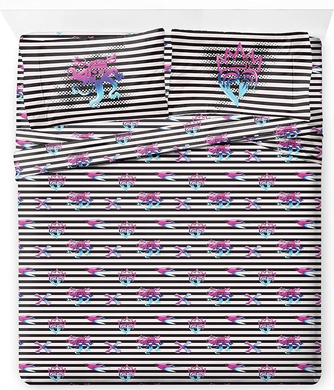 Jay Franco Kids Sheet Set with Fitted, Flat Sheets & Pillow Cover - Ultra-Soft Bedding with Pillowcase for Room Decor, Multi Color - Descendants, 4 Piece Full
