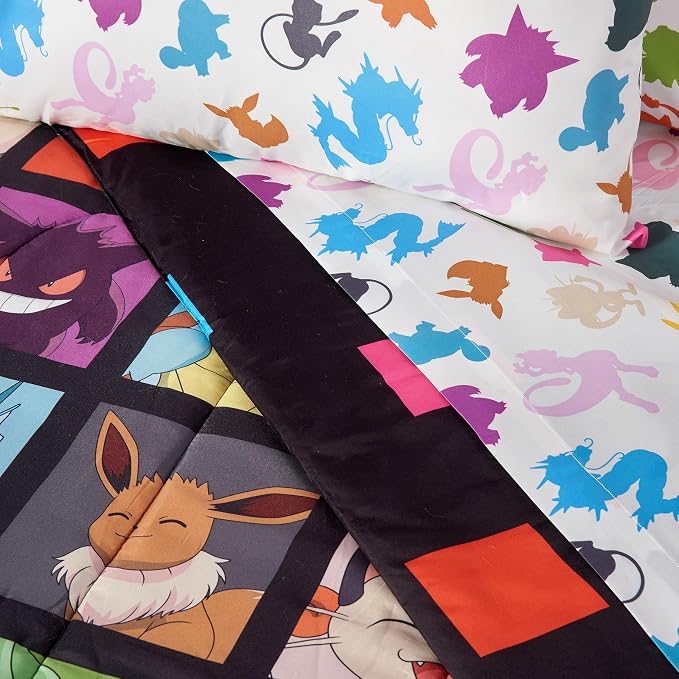 Northwest Pokemon Kanto Favorites Full Size Bed in a Bag Set, Pikachu Charmander Squirtle Bulbasaur, Kids Boys Girls Bedding Comforter Sheets