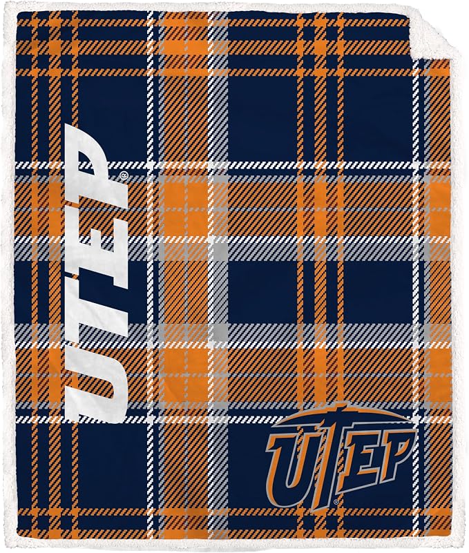 NCAA UTEP Miners Playmaker Plaid Ultra Cozy Sherpa Throw