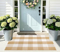 Front Door Mats Outdoor 24''X35'' Khaki and White Layered Doormat Cotton Woven Farmhouse Washable Small Area Rug for Welcome Mat/Entryway/Bedroom/Living Room