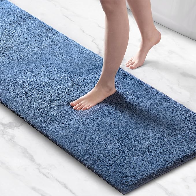 Madison Park Signature Marshmallow Bathroom Rug Non Slip, Luxrurious Plush Bath Mat, Absorbent, Quick Dry, Spa Design Bath Room Décor, 24x72, Navy | Non slip Backing, Spa Quality Luxurious Plush Bath Rug for Bathroom, Quick Dry, OEKO TEX