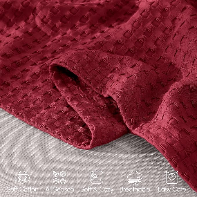 Elegant Comfort Premium 100% Cotton Waffle Blanket - Lightweight Breathable Waffle Weave Bed Blanket - Soft and Warm All Season Blanket for Couch, Sofa and Bed, TwinXL Size 68x90 Inches, Burgundy