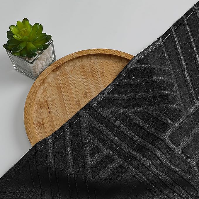 Simplebrand Semi Sheer Black Curtains 30 Inch Length 2 Panels, Geometric - Image 7