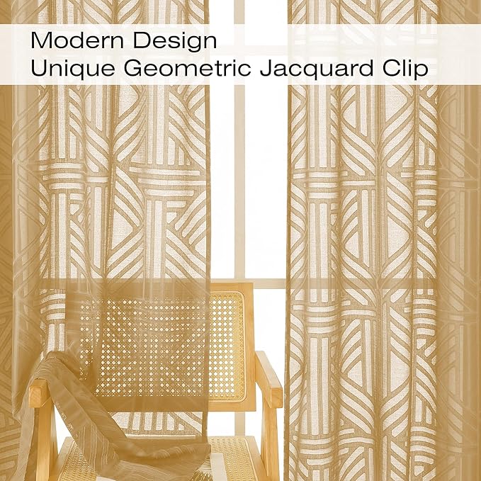 Simplebrand Semi Sheer Gold Curtains 30 Inch Length 2 Panels, Geometric - Image 4