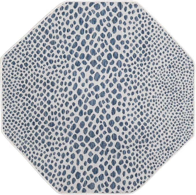 Unique Loom Outdoor Collection Area Rug - Cape Town (4' 1" Octagon, Blue/ Olive)