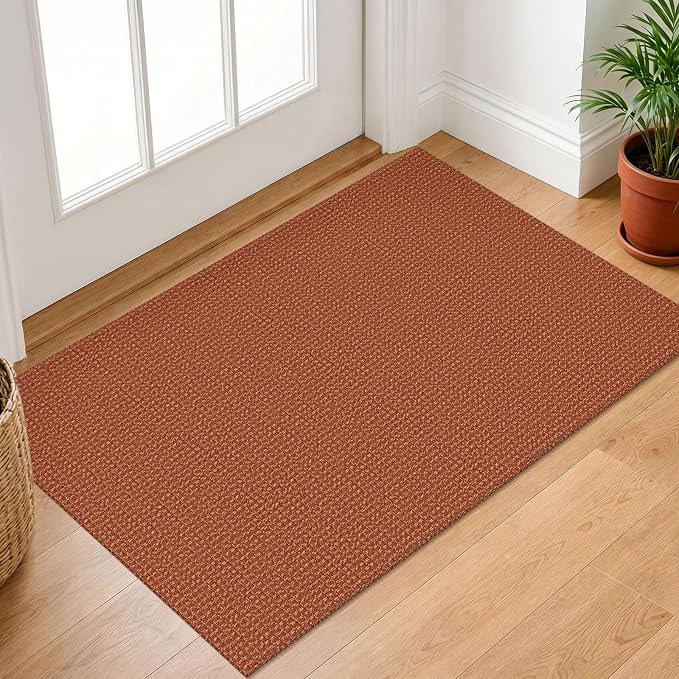 IOHOUZE Small Area Rug 2x3 Washable Woven Rugs for Entryway Non Slip Rubber Backed Front Door Rugs Indoor Doormat Throw Rug Floor Carpet for Entrance Kitchen, Burnt Orange/Tan