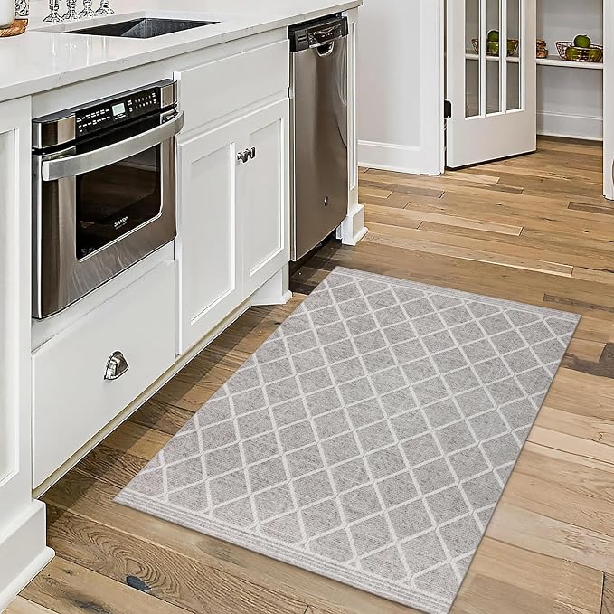 ReaLife Rugs Machine Washable Area Rug - Living Room Bedroom Bathroom Kitchen Entryway Office - Padded Crease Free Stain Resistant Premium - Boho Modern Farmhouse - Tessa- Beige Ivory - 2'x 3'