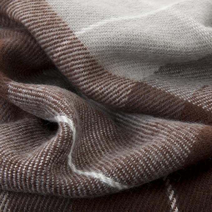 Bedford Home Throw Blanket - 50x60 Machine-Washable Cashmere-Like Throw for Sofas, Beds, and Chairs - Soft Blanket for Room Decor (Brown Plaid)