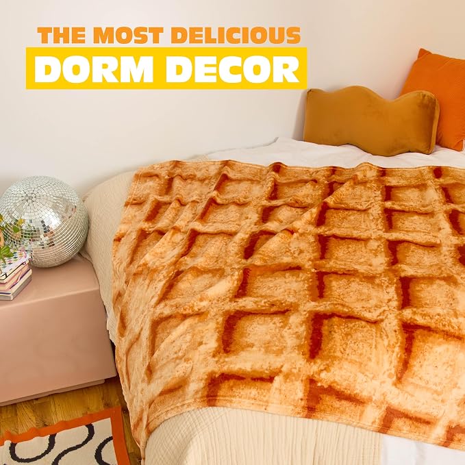 Cozy Concepts Co. Waffle Blanket by Relatable, Breakfast Throw Blanket | Back to School Gift or Dorm Decor for Teens, 65” Soft Fleece Blanket