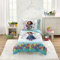 Disney Encanto Tropical Delight Pink and Aqua Flowers and Butterflies 4 Piece Toddler Bedding Set - Comforter, Fitted Bottom Sheet, Flat Top Sheet and Reversible Pillowcase