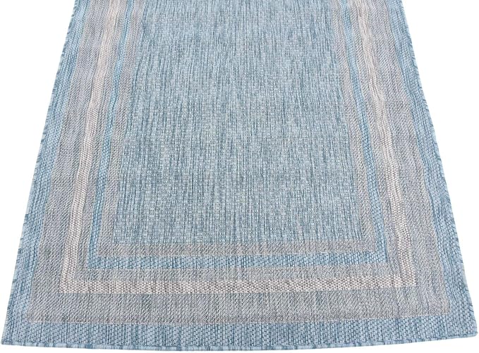 Unique Loom Outdoor Border Collection Area Rug - Soft Border (4' 1" x 6' 1" Rectangle, Aquamarine/ Ivory)