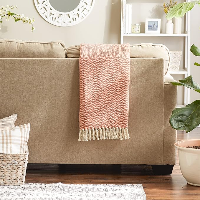 DII Diamond Throw Collection Cotton Woven, 50x60, Spice