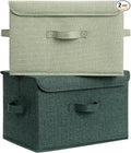 GRANNY SAYS Stoarge Basket with Lid, Decorative Storage Boxes, Closet Storage Bins for Clothes, Collapsible Stackable Organization, Sage Green&Dark Green, 2-Pack