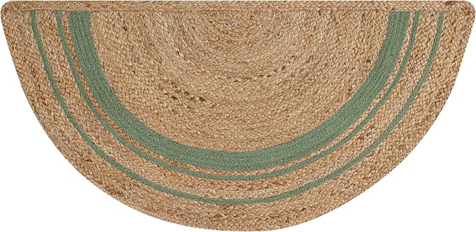 Boho Braided 1.5x3 Area Rug - Jute Natural Fiber Half Round Rug for Living Room Entryway, Farmhouse, Home, Indoor Rugs Jute Door mat for Bathroom, Kitchen (Green Natural, 1.5 X 3 ft)