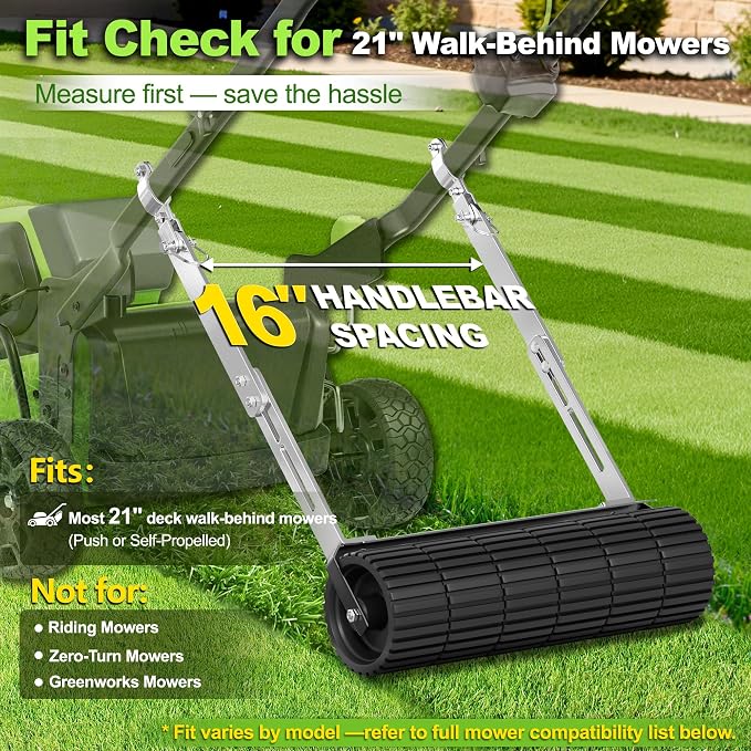 Lawn Striping Kit for 21" Walk-Behind Mowers, No-Sand Grass Striper Roller | No Sand Filling Required • Compatible with EGO LM2100, Toro Recycler & Honda HRX217 • Quick-Release • Works With Bagger