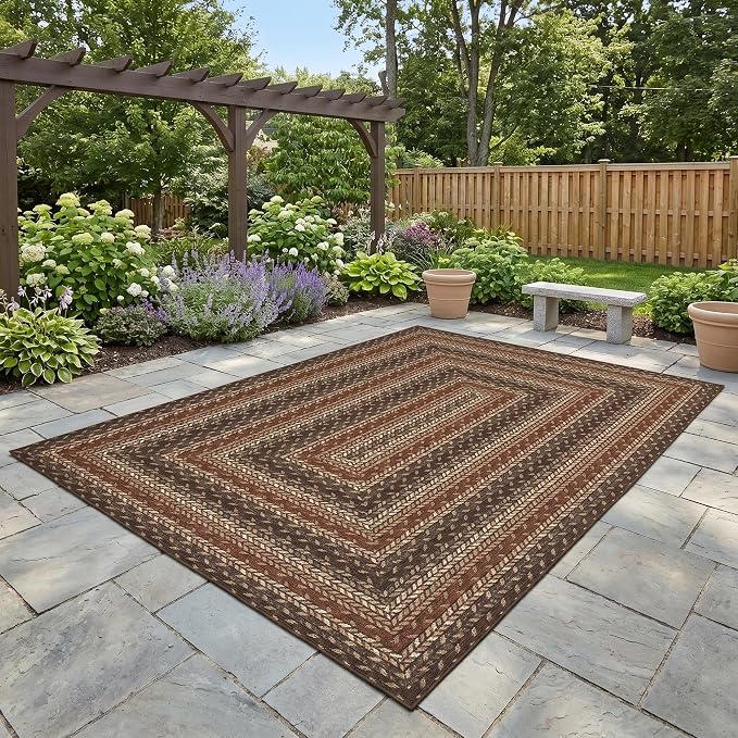 Garvee Indoor Outdoor Rug 8x10 Easy Jute Washable Rug Non Slip Braided-Print Neutral Rugs for Living Room Ultra-Thin Non-Shedding Farmhouse Rugs Foldable Carpet for Bedroom Kitchen Porch Orange/Brown