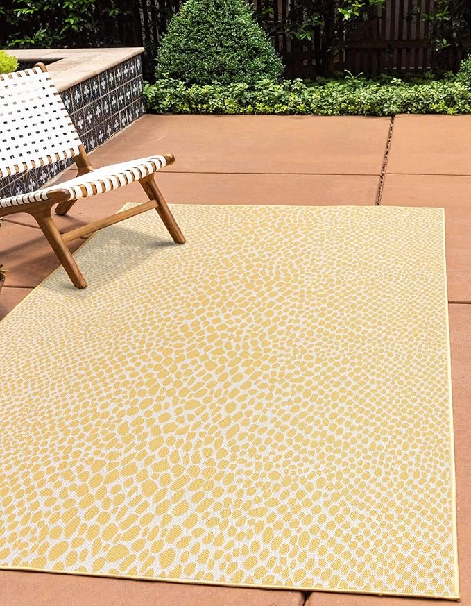 Unique Loom Jill Zarin Outdoor Collection Area Rug - Cape Town (4' x 6' Rectangle Yellow Ivory/Ivory)