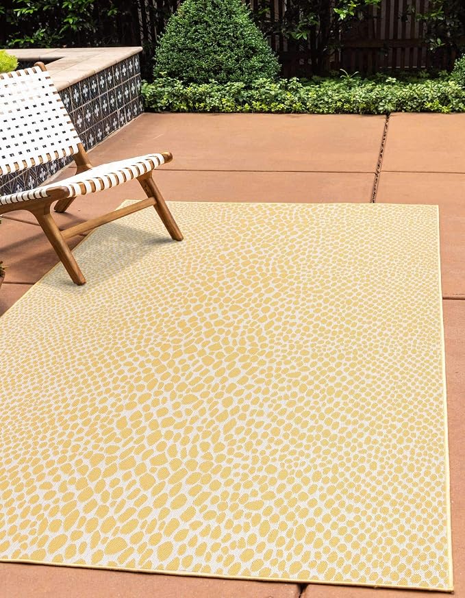 Unique Loom Jill Zarin Outdoor Collection Area Rug - Cape Town (9' x 12' Rectangle, Yellow Ivory/ Ivory)