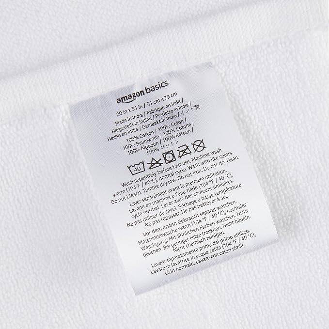 Amazon Basics Non-Slip Cotton Bath Mat, 100% Cotton Absorbent, Machine Washable, 31" L x 20" W, Bright White