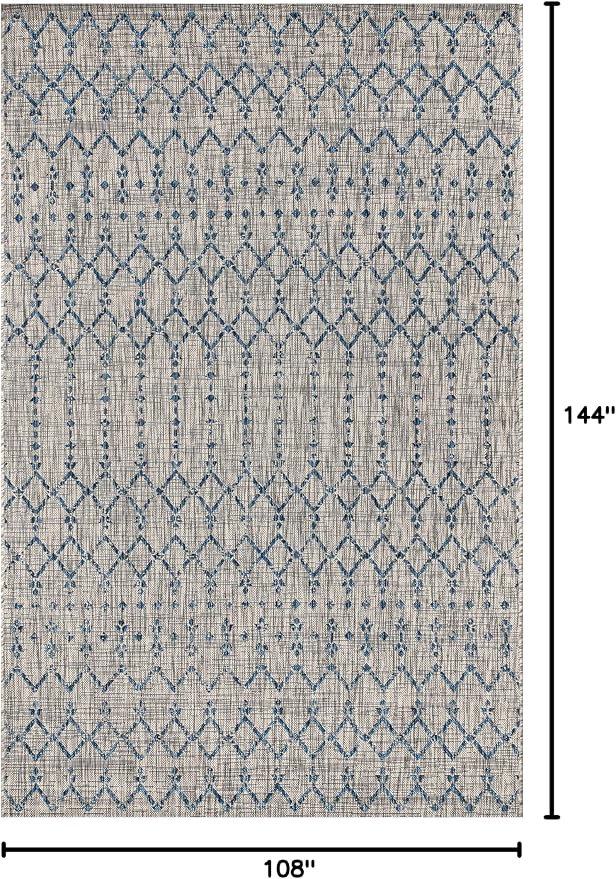 JONATHAN Y Moroccan Geometric Indoor Outdoor Area Rug 9X12 Light Gray/Navy, Ourika Textured Weave for Backyard, Patio, Porch, Easy-Cleaning, High Traffic, Pet-Friendly, Non-Shedding (SMB108A-9)