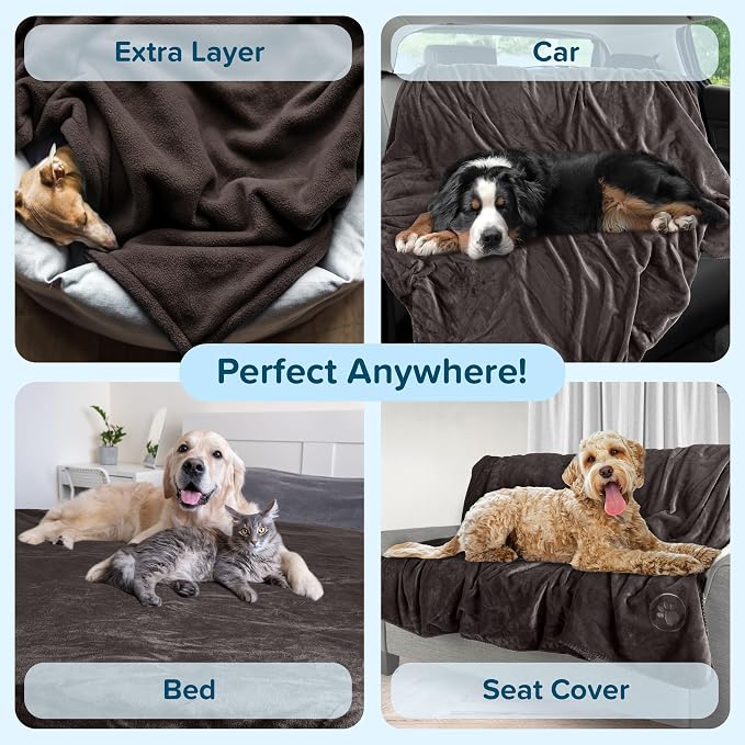 PETMAKER Dog Blanket, Charcoal, 60” x 70” | Reversible Sherpa Blanket - Throws for Bed, Couch, or Car - Machine Washable Puppy Essentials