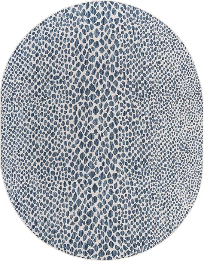 Unique Loom Outdoor Collection Area Rug - Cape Town (7' 10" x 10' Oval, Blue/ Olive)