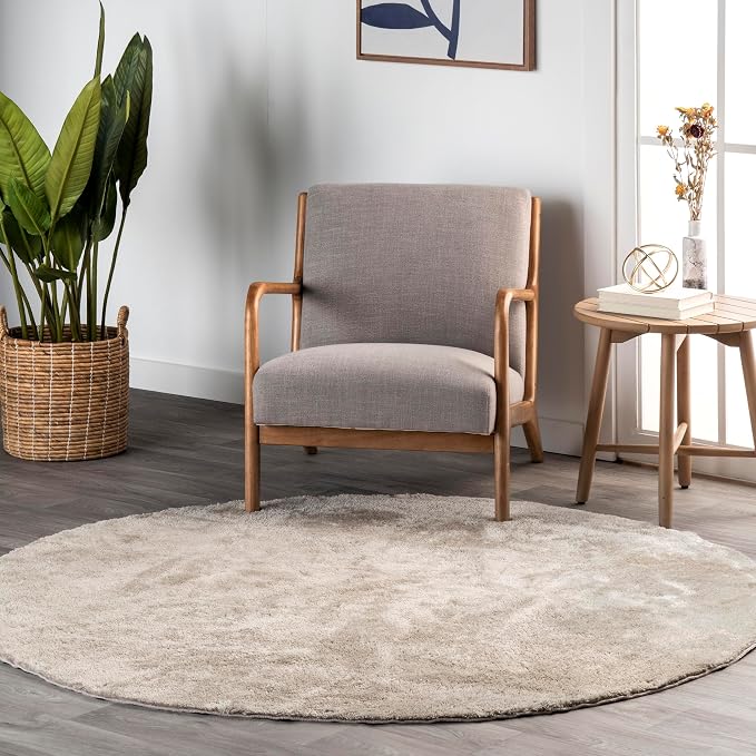 nuLOOM Loni Beige Solid Washable Area Rug, 6' Round