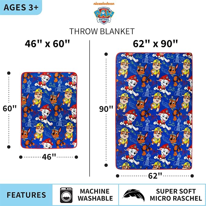 Franco Kids Bedding Super Soft Plush Throw Blanket, 46 in x 60 in, Paw Patrol (Pack of 6)