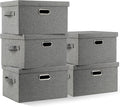 Graciadeco Medium 15" 21 Quart Collapsible Stackable Storage Bins with Lids, 5 Packs Grey Foldable Fabric Closet Boxes Heavy-duty Linen Cube Baskets Container for Bedroom Office (15 x 11 x 8) | 21 Quart 5 Pack Gray1 Collapsible Stackable Linen Fabric 4...