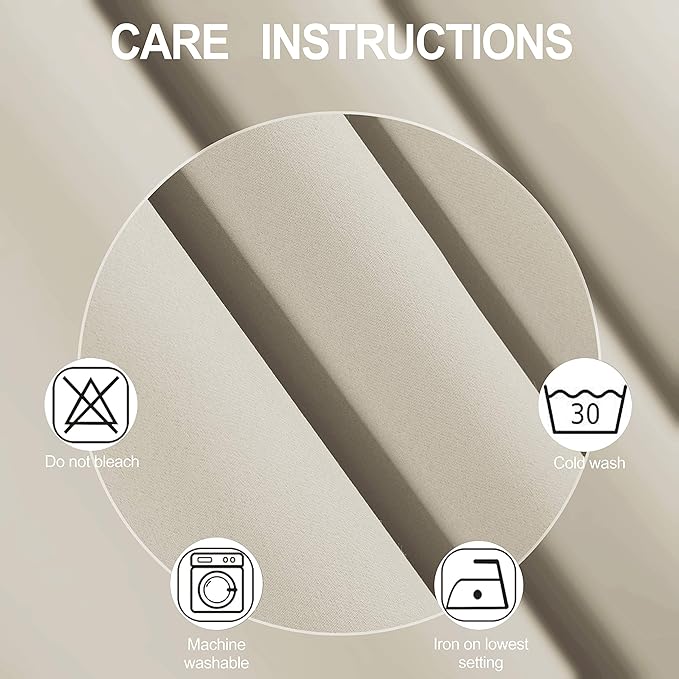 LEMOMO Light Beige Blackout Curtains 52 x 84 Inch Long Beige Curtains Set of 2 Panels Room Darkening Curtains for Living Room