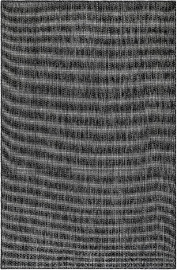 Unique Loom Outdoor Solid Collection Area Rug (5' 3" x 7' 1" Rectangle Black/Ivory)