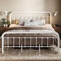 Allewie King Metal Bed Frame with Victorian Iron-Art Headboard, White | Victorian Style Wrought Iron-Art Headboard/Footboard, Easy Assembly, Under Bed Storage, No Box Spring Required