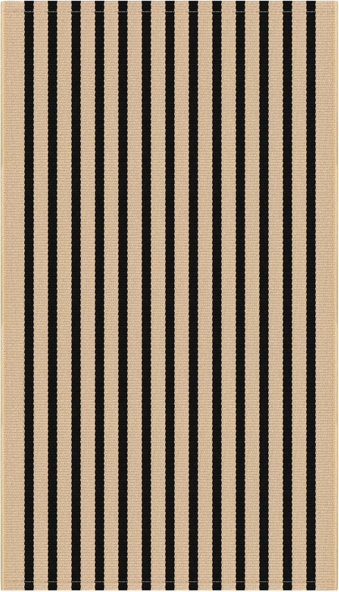 KILOCOCO Striped Rug 3x5 ft Washable Front Door Outdoor Rug, Brown Black | Cotton Layered Doormats, Washable Front Porch Rug, Woven Low Pile Welcome Mat for Kitchen Entryway Farmhouse Patio