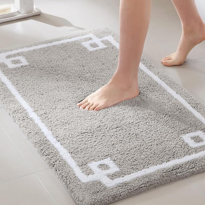 Madison Park Evan 100% Cotton Bath Rug Plush Absorbent, 24" x 40", Grey | Non-slip Backing, OEKO TEX, Luxurious Tufted Plush Bath Mat for Bathroom, Quick Dry, Spa Design Decorative for Shower Room