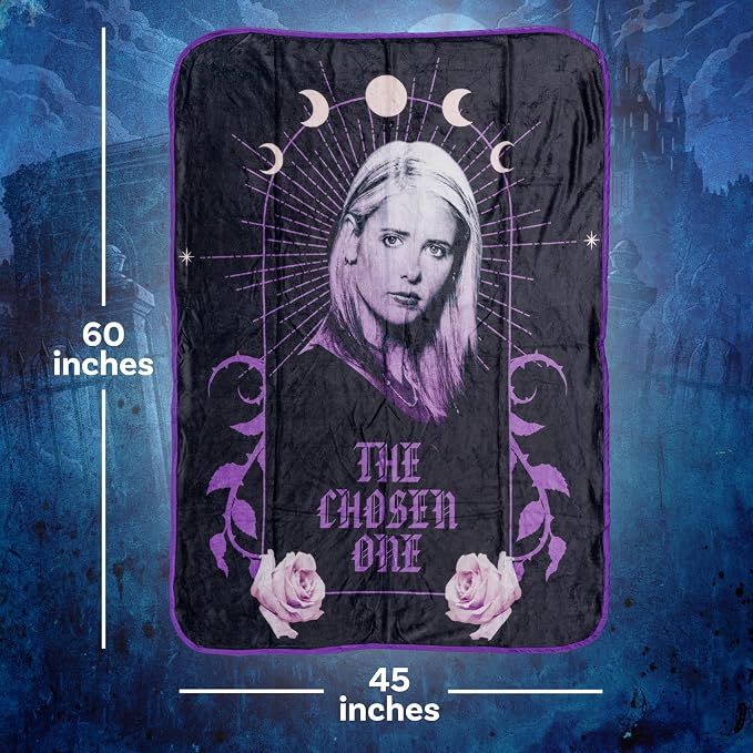 Silver Buffalo Buffy the Vampire Slayer Moon, Fleece Throw Blanket, 45x60in | The Chosen One, Phases, Soft and Cozy, 180 GSM