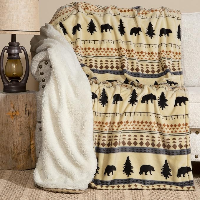 Carstens, Inc. Ultra Premium Super Soft Plush Sherpa Fleece Oversized Throw Blanket 54" x 68", Scandinavian Bear