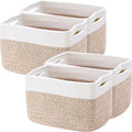 4 Pack Storage Baskets for Organizing Woven Baskets for Shelves | Cotton Rope Rectangle Storage Basket Bins for Bedroom & Living Room 12.7''Lx9''Wx7.8''H, Brown & White