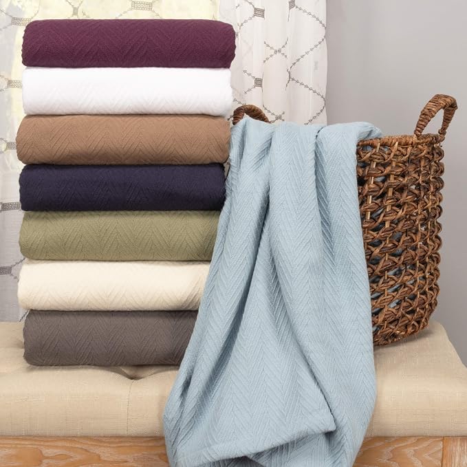 Superior Metro All-Season Cotton Blanket, Woven Blanket for Couch, Bed, Bedding, Farmhouse, Home Essentials, Cute and Cozy Bohemian Blankets, Herringbone Weave, King, Plum