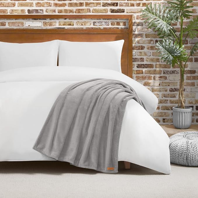 Lucky Brand Solid Plush 50"x70" Throw Blanket, Glacier Gray - Soft, Cozy, and Timeless Comfort