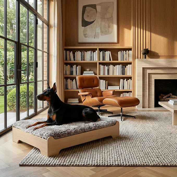 Elevated Wooden Dog Bed with Foam Mattress, Natural Wood, X-Large | Raised Dog Bed with Washable Cover and Supportive Foam Mattress, Crafted for X-Large Dogs and Modern Homes