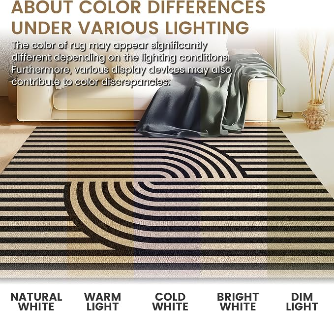 Washable Modern Easy Jute Rug 3x5, Black Outdoor Indoor Patio Abstract Geometric Neutral Small Rug, Woven Non Slip Thin Carpet Mat for Living Bedroom Entryway Front Door Farmhouse Doorway Kids